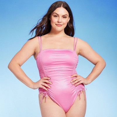 Women's Square Neck Shirred Drawstring One Piece Swimsuit - Shade & Shore