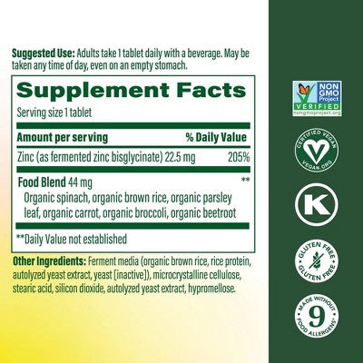 MegaFood Zinc Vegan Immune Support High Potency Fermented Zinc Tablets 60ct - New
