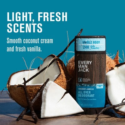 Every Man Jack All Over Solid Deodorant Coconut + Vanilla 2.6oz