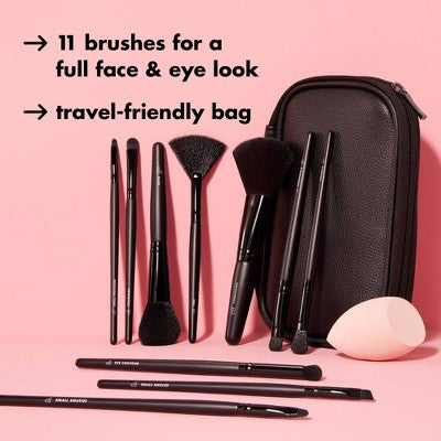 e.l.f. Full Face Eye Makeup Brush Set With Travel Case 12pc