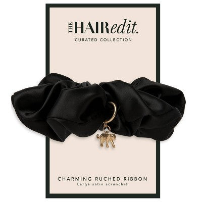 The Hair Edit Charming Ruched Ribbon Satin Scrunchie - New