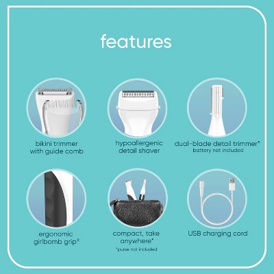 Conair Girlbomb Cordless Rechargeable Bikini Trimmer 6pc