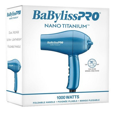 BaBylissPRO Nano Titanium Travel Hair Dryer Blue 1000W
