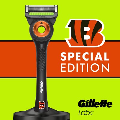 Gillette Labs Mens Special NFL Bengals Edition Shaving Razor with 4 Refills and Magnetic Stand