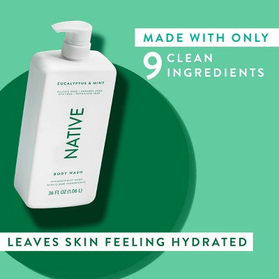 Native Body Wash for Men & Women - Eucalyptus & Mint Sulfate Free 36 fl oz