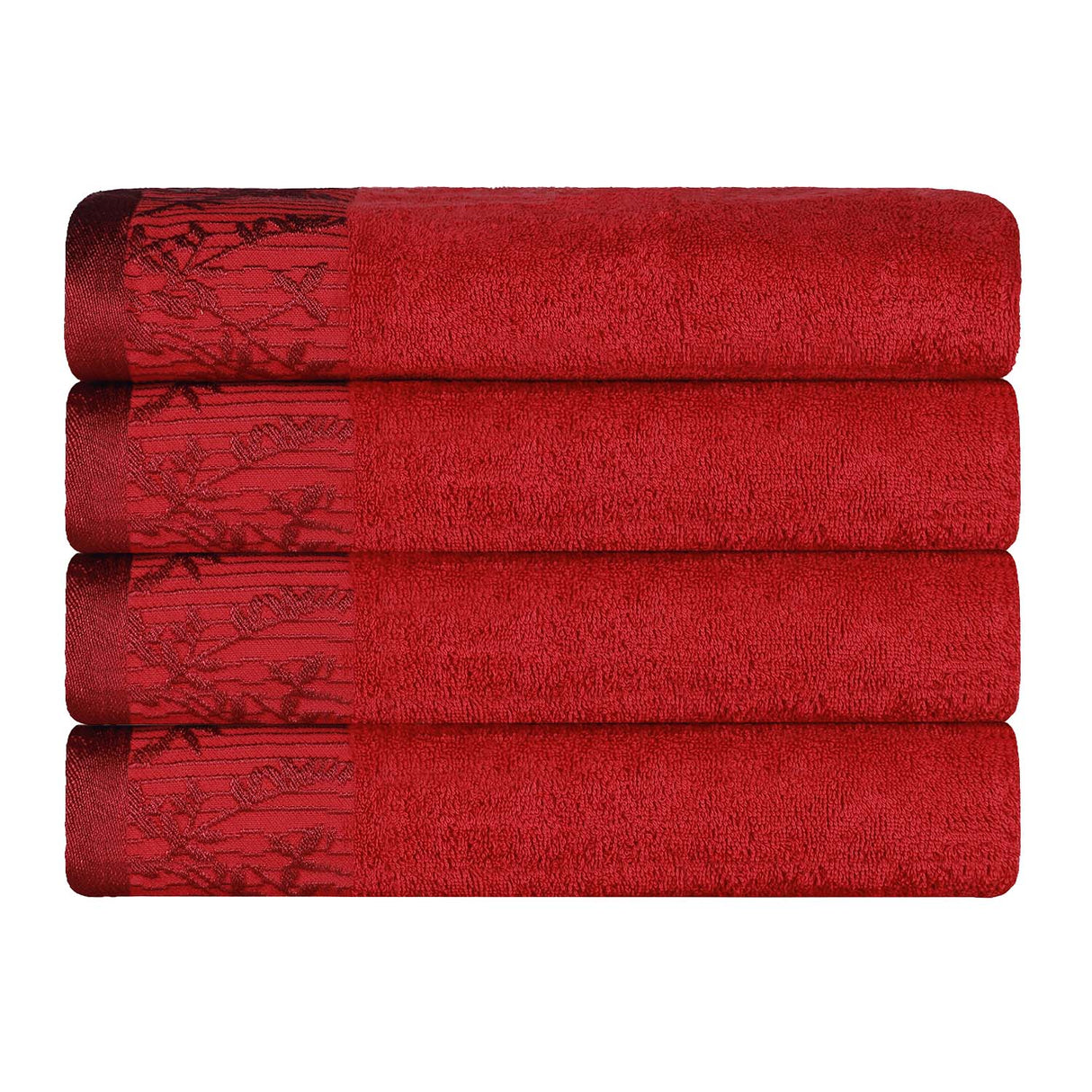 Cotton Floral Jacquard Border Bath Towel Set of 4 - Bath Towel by Superior Brand