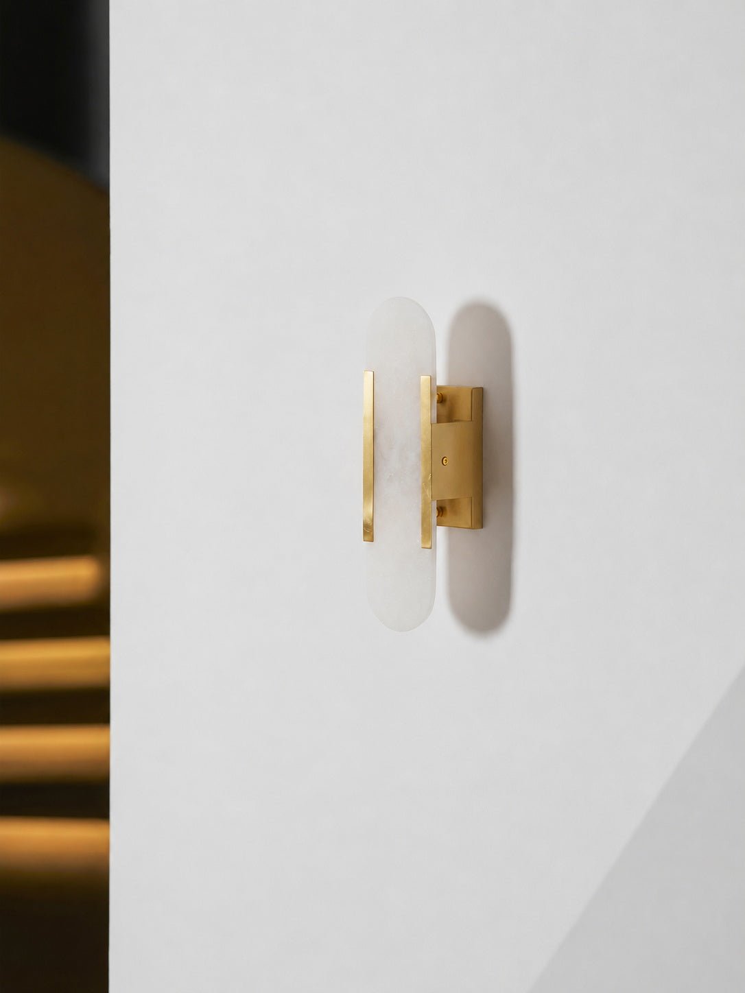 Alvora | Oblong Alabaster Wall Sconce with Brass Accents | Warm Diffused Glow for Foyers