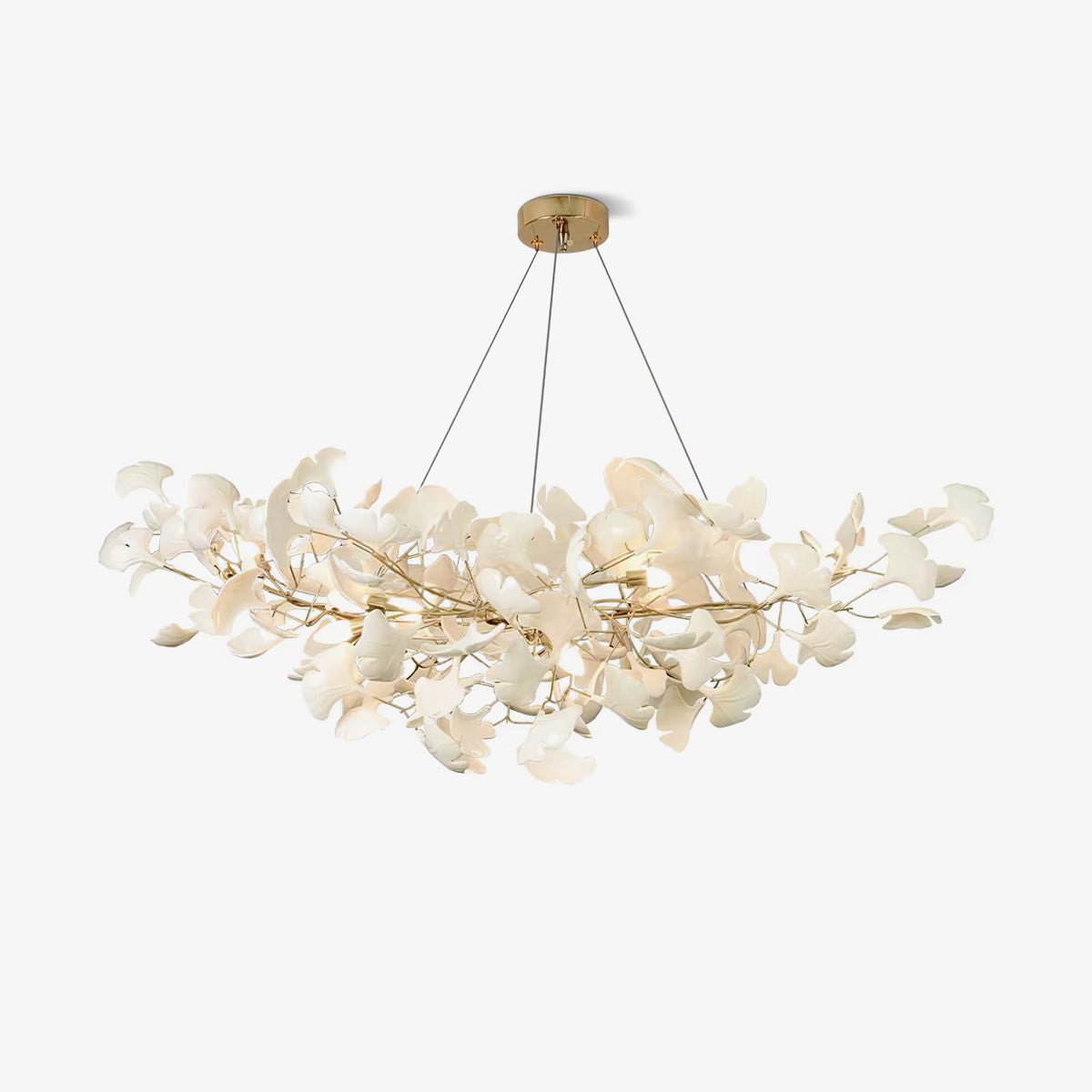 Porcelain Ginkgo Leaf Linear Chandelier with Flexible Branches | Dining Table Light