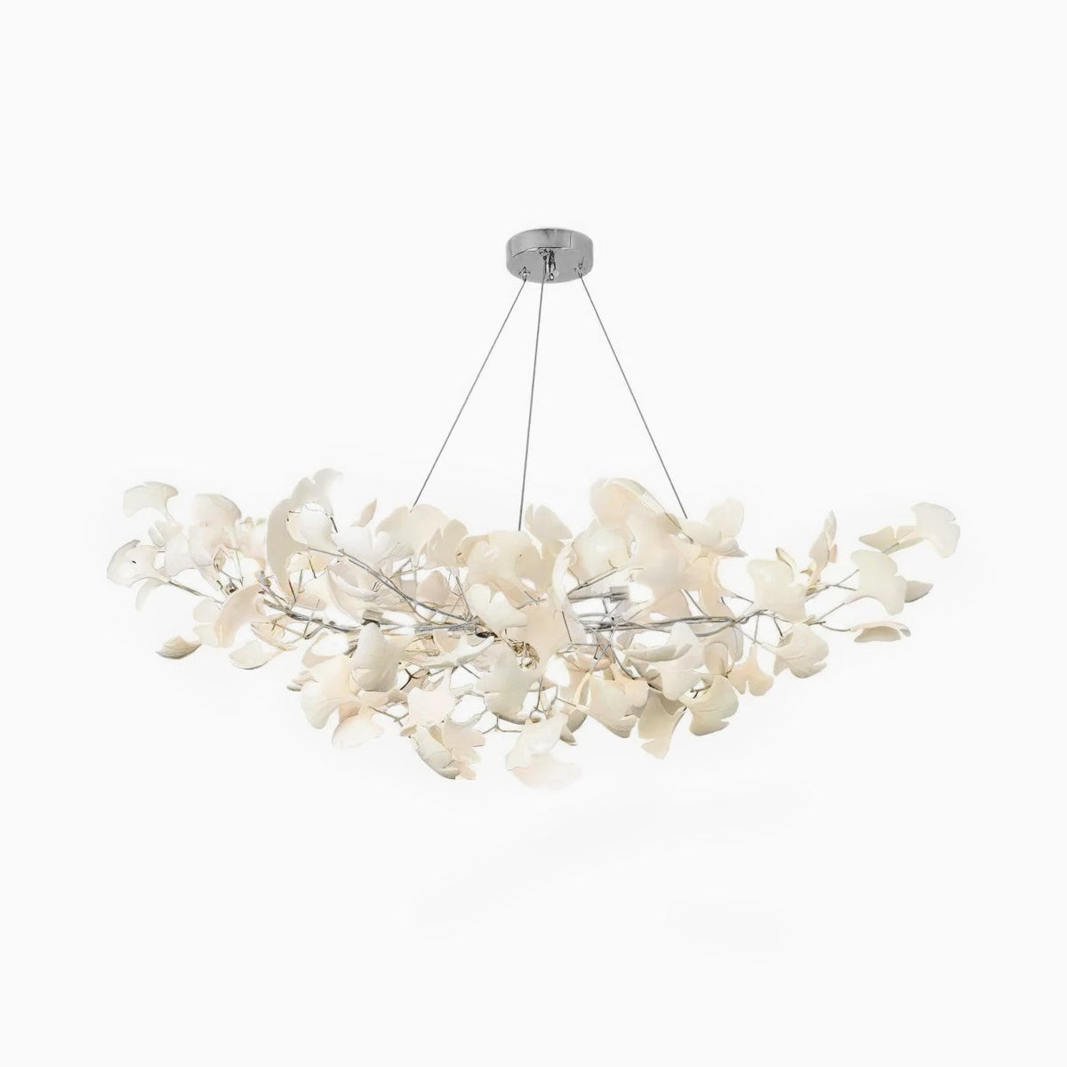 Porcelain Ginkgo Leaf Linear Chandelier with Flexible Branches | Dining Table Light