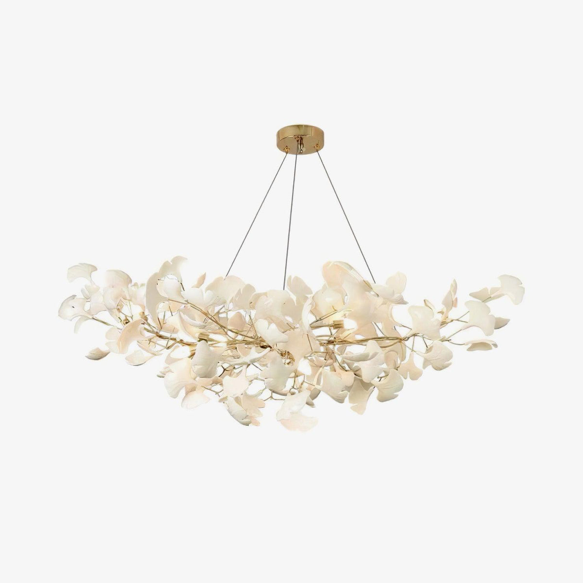 Porcelain Ginkgo Leaf Linear Chandelier with Flexible Branches | Dining Table Light