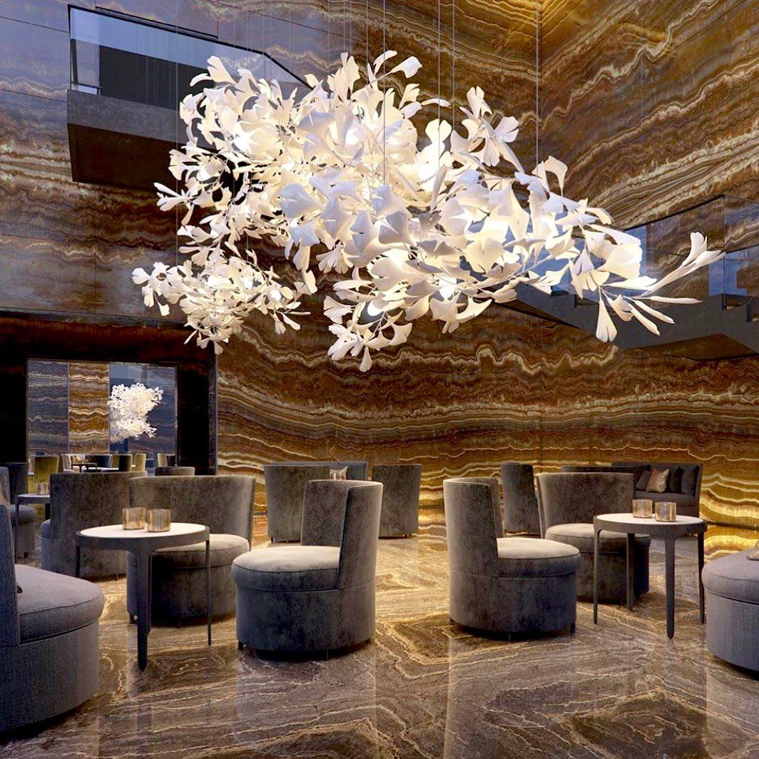 Porcelain Ginkgo Leaf Linear Chandelier with Flexible Branches | Dining Table Light