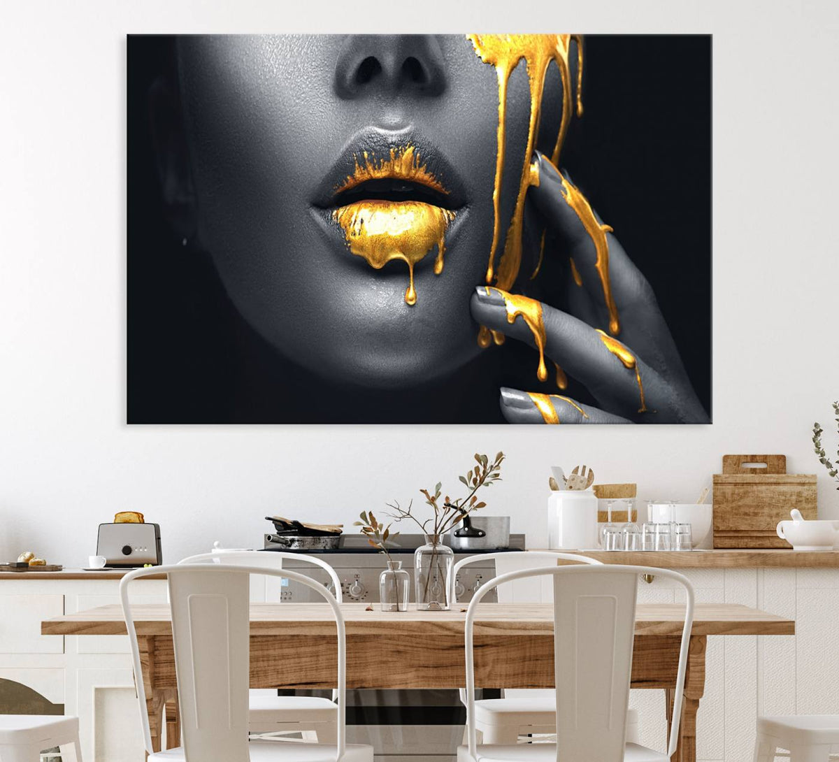 Gold Glitter Lips Fashion Photography Wall Art Makeup Wall