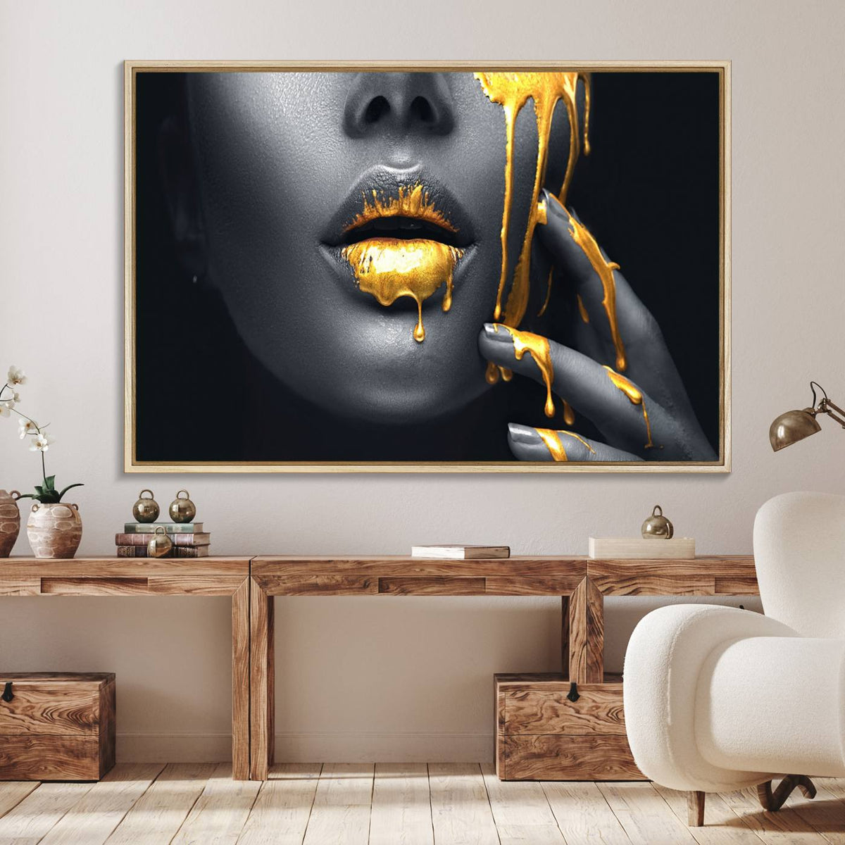 Gold Glitter Lips Fashion Photography Wall Art Makeup Wall