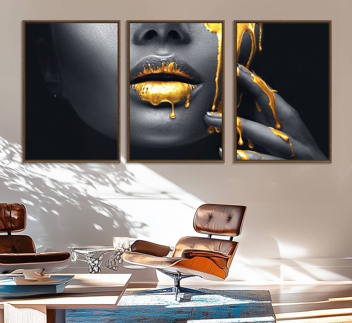 Gold Glitter Lips Fashion Photography Wall Art Makeup Wall