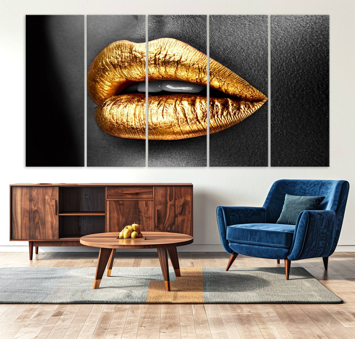Gold Lips Canvas Wall Art Print Makeup Wall Art Fashion