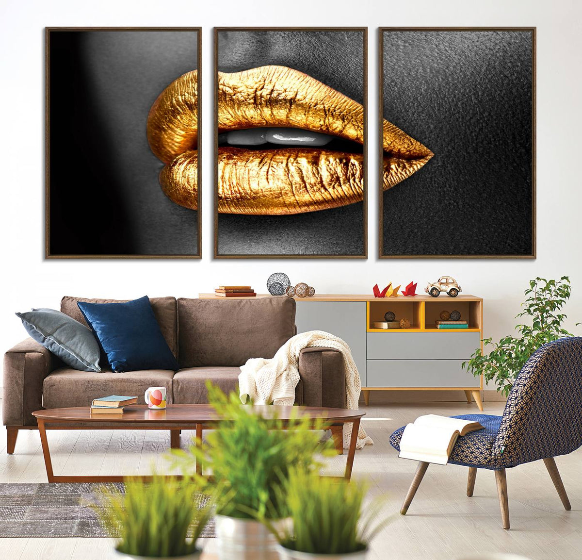 Gold Lips Canvas Wall Art Print Makeup Wall Art Fashion