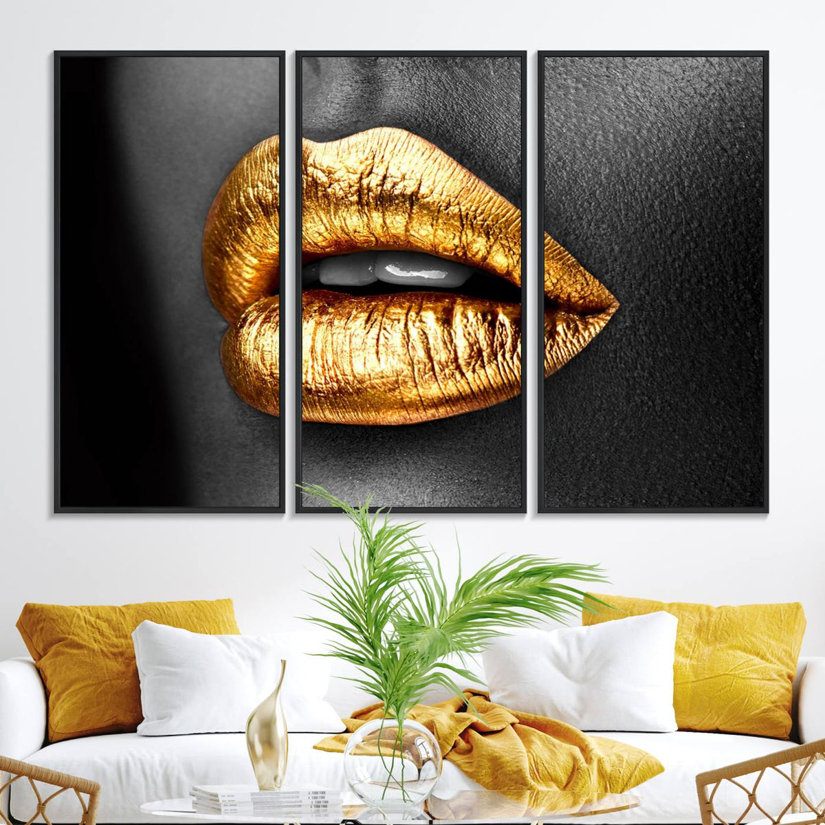 Gold Lips Canvas Wall Art Print Makeup Wall Art Fashion