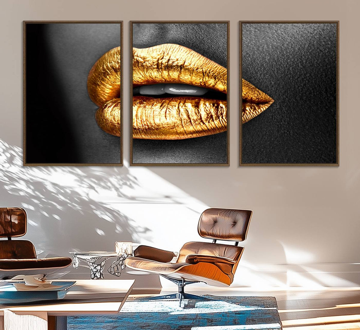 Gold Lips Canvas Wall Art Print Makeup Wall Art Fashion