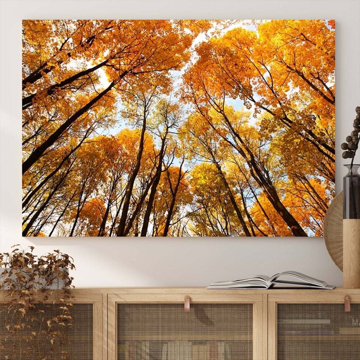 Golden Autumn Forest Wall Art Canvas Print – Framed Vibrant