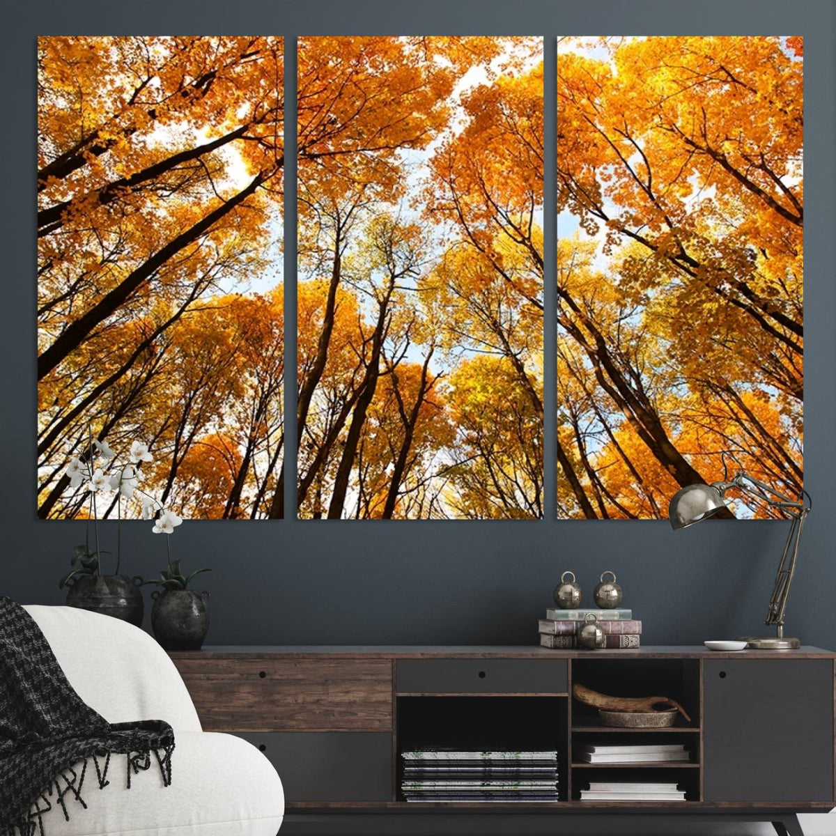 Golden Autumn Forest Wall Art Canvas Print – Framed Vibrant