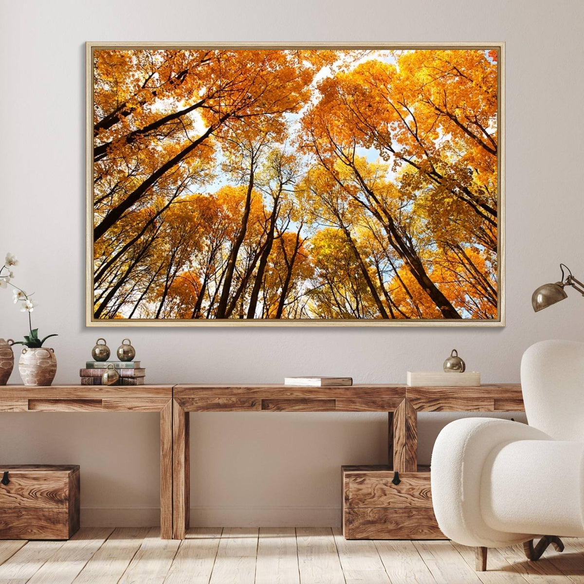 Golden Autumn Forest Wall Art Canvas Print – Framed Vibrant