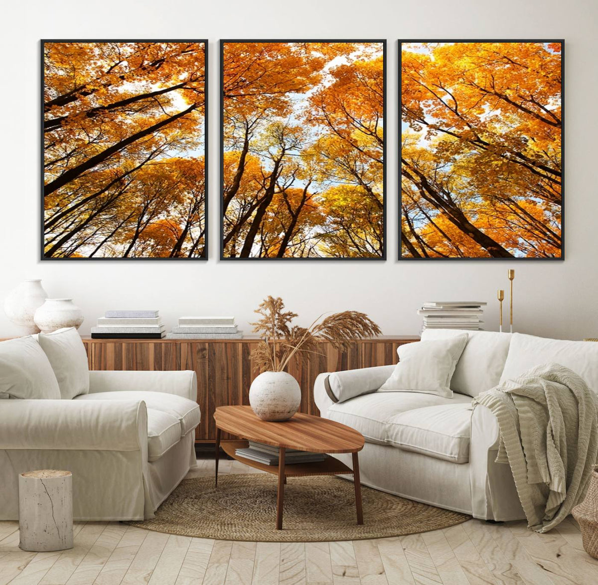 Golden Autumn Forest Wall Art Canvas Print – Framed Vibrant