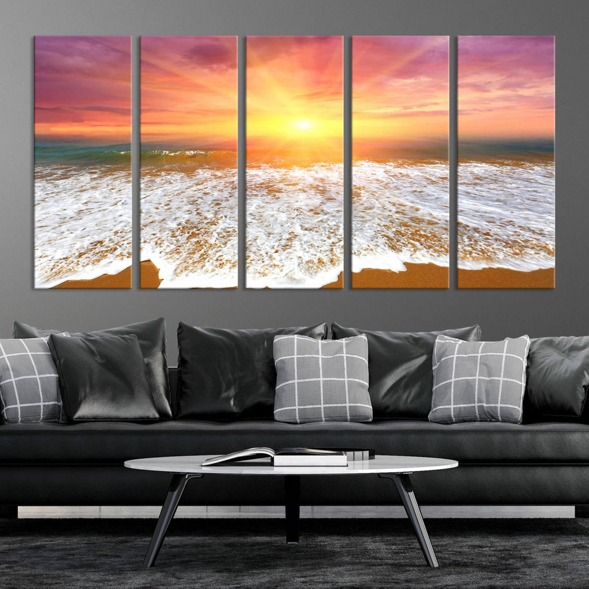 Golden Beach Sunrise Canvas Wall Art, 3-Panel Giclee Print