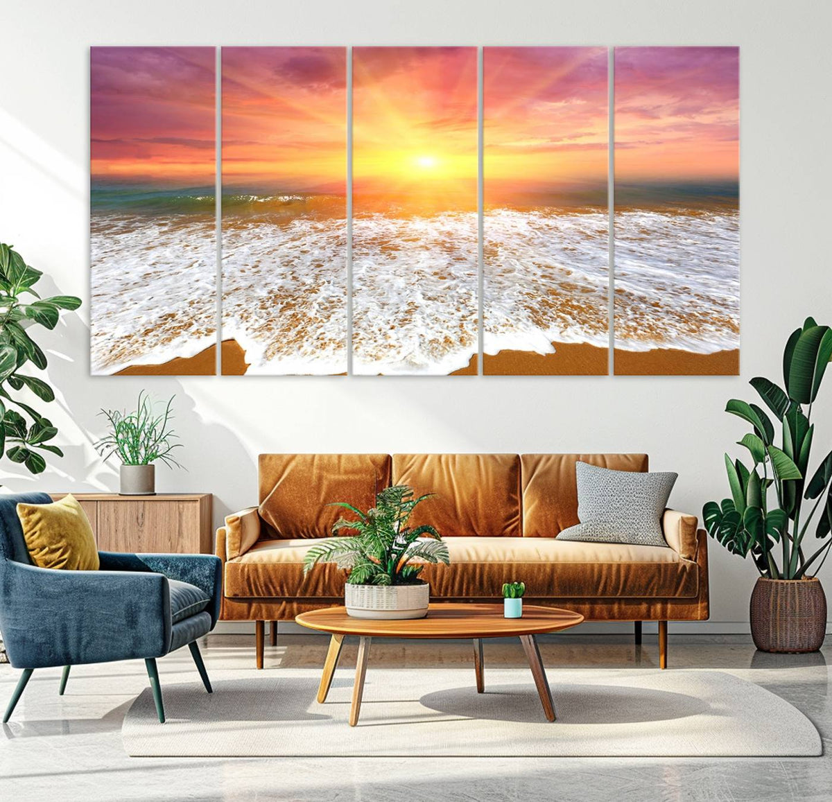 Golden Beach Sunrise Canvas Wall Art, 3-Panel Giclee Print