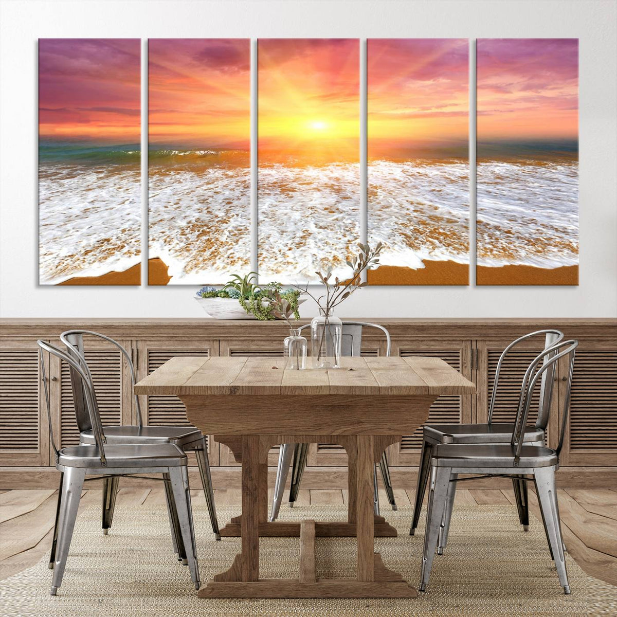 Golden Beach Sunrise Canvas Wall Art, 3-Panel Giclee Print