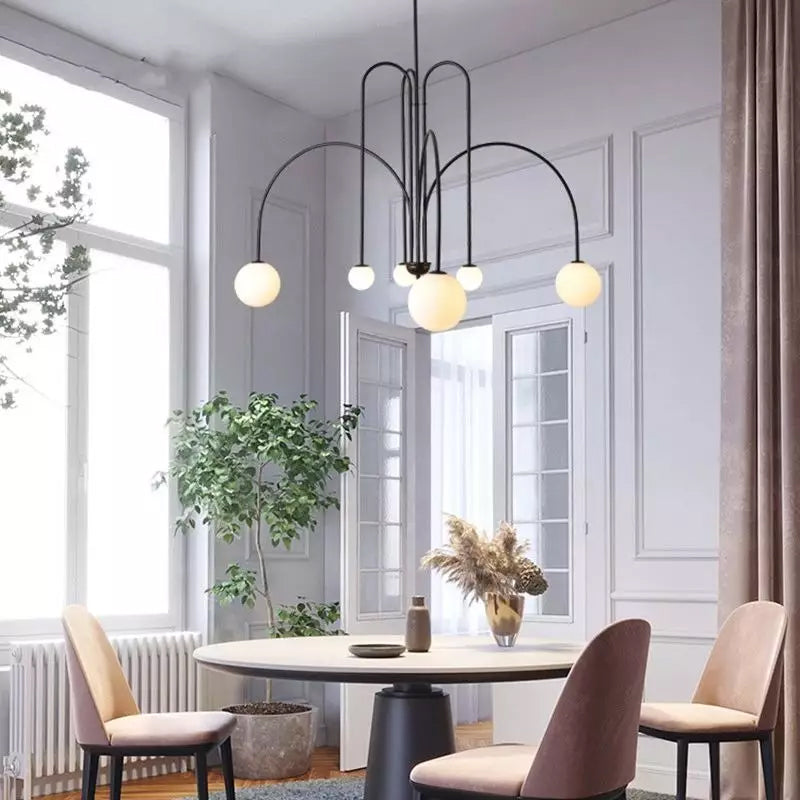 Globella | 6-Head Pendant Chandelier with Glass Globes, Adjustable Drop for Dining Rooms