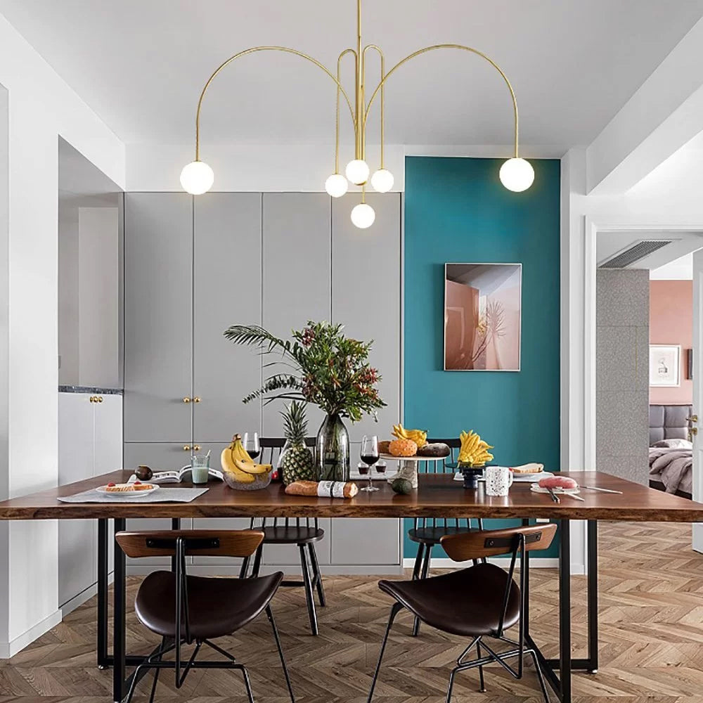 Globella | 6-Head Pendant Chandelier with Glass Globes, Adjustable Drop for Dining Rooms