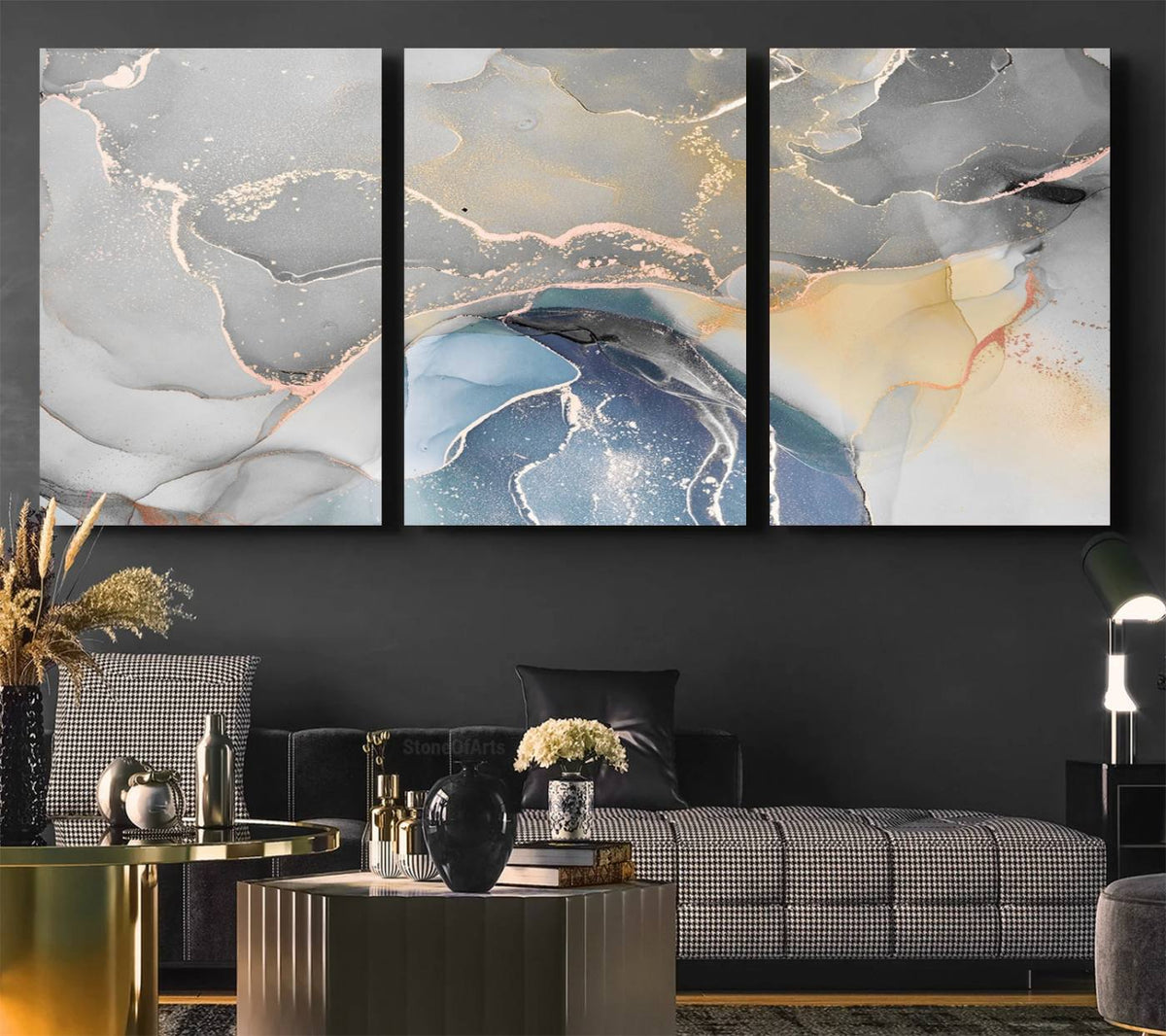 Gray Marble Fluid Effect Wall Art Abstract Canvas Wall Art
