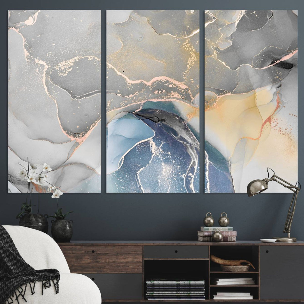 Gray Marble Fluid Effect Wall Art Abstract Canvas Wall Art