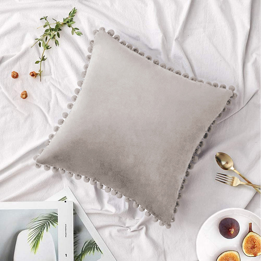 20''x20'' Velvet Pom-Pom Throw Pillow | 7 Colors β Soft & Playful Ball Trim Design | Fun Couch & Bedroom Accent | Insert Included