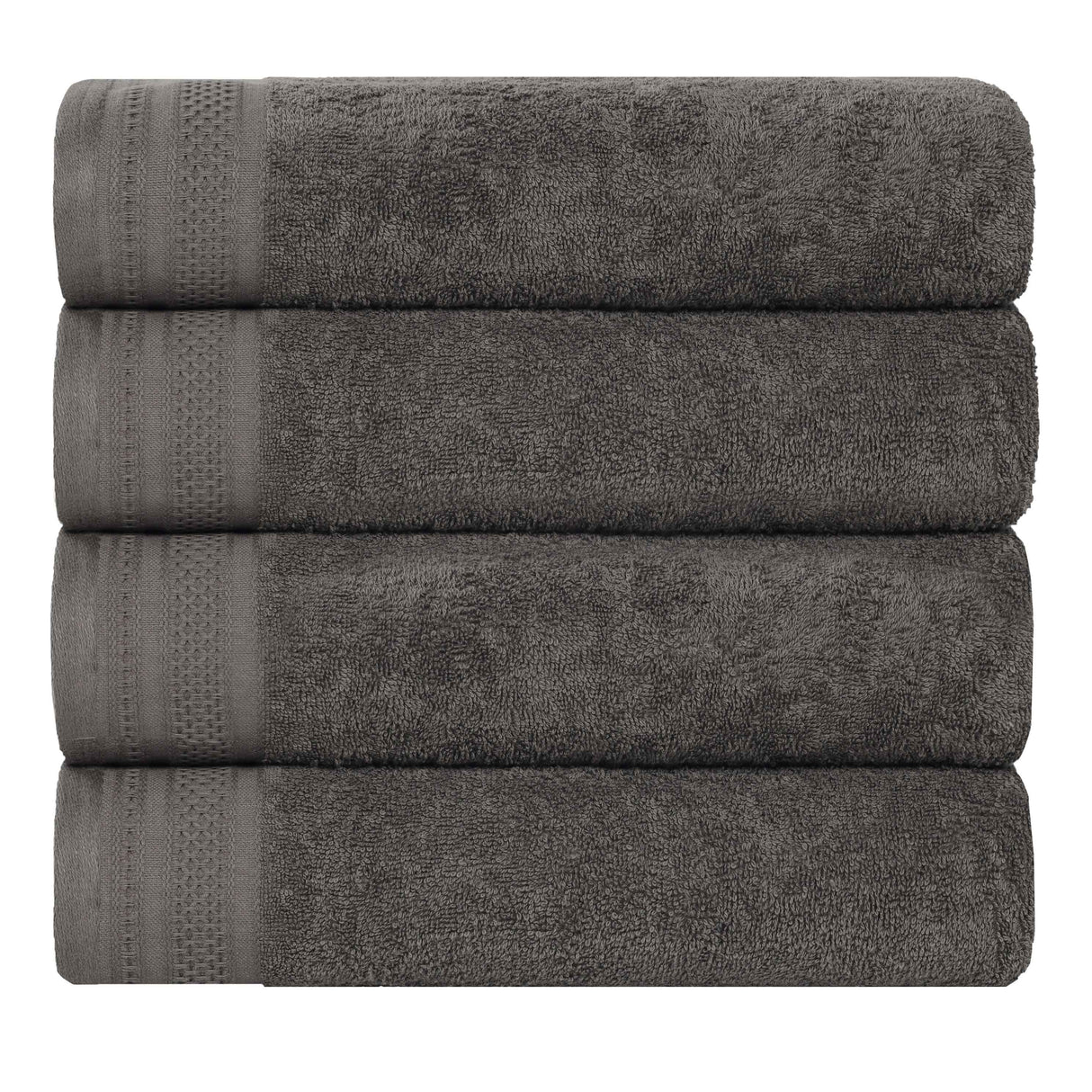 Honeycomb Textured Waffle Border Cotton Bath Towels, Set of 4 - Bath Towel by Superior Brand
