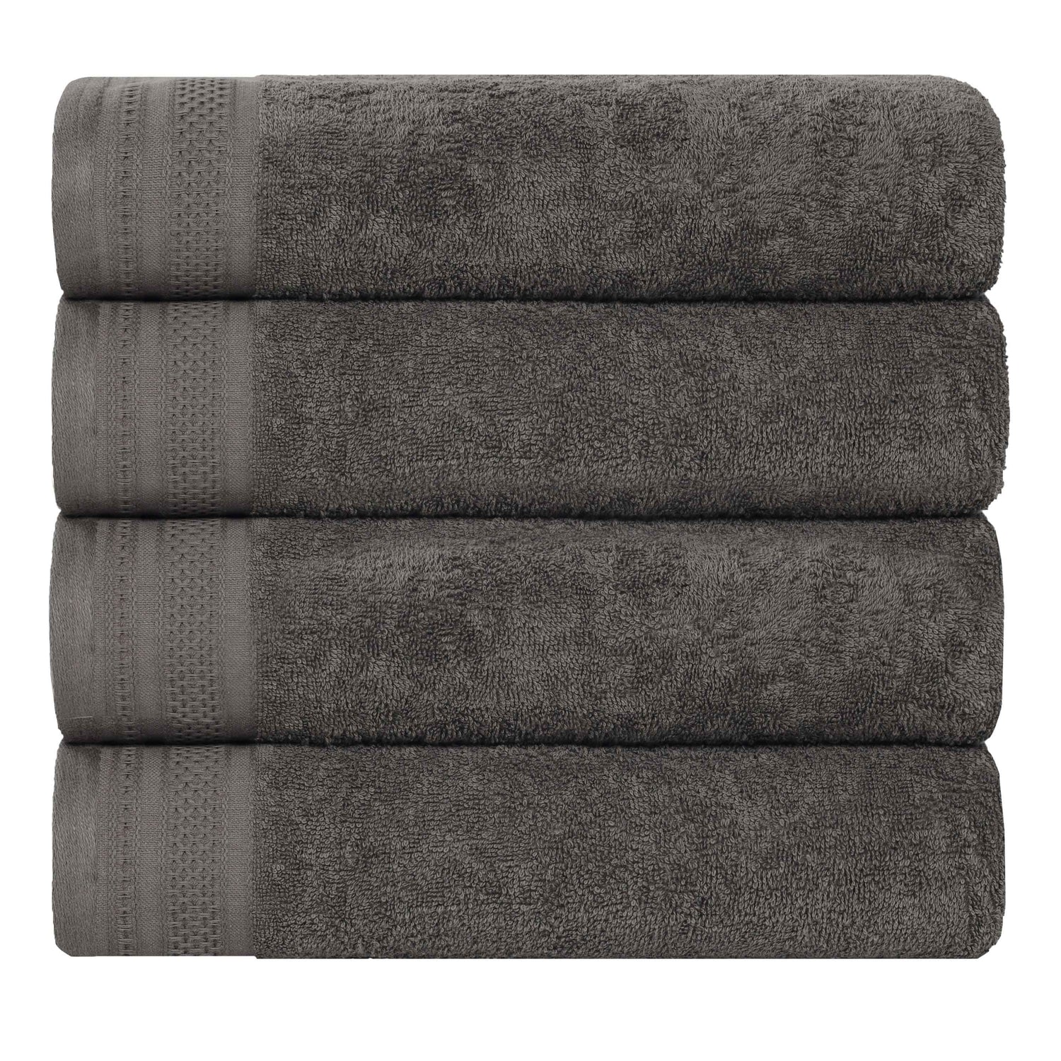 Honeycomb Textured Waffle Border Cotton Bath Towels, Set of 4 - Bath Towel by Superior Brand