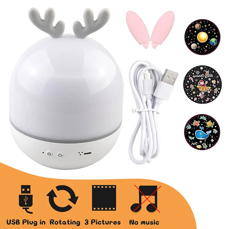 Deer Music Projector Night Light Starry Sky Rotating Lamp Bluetooth Speaker