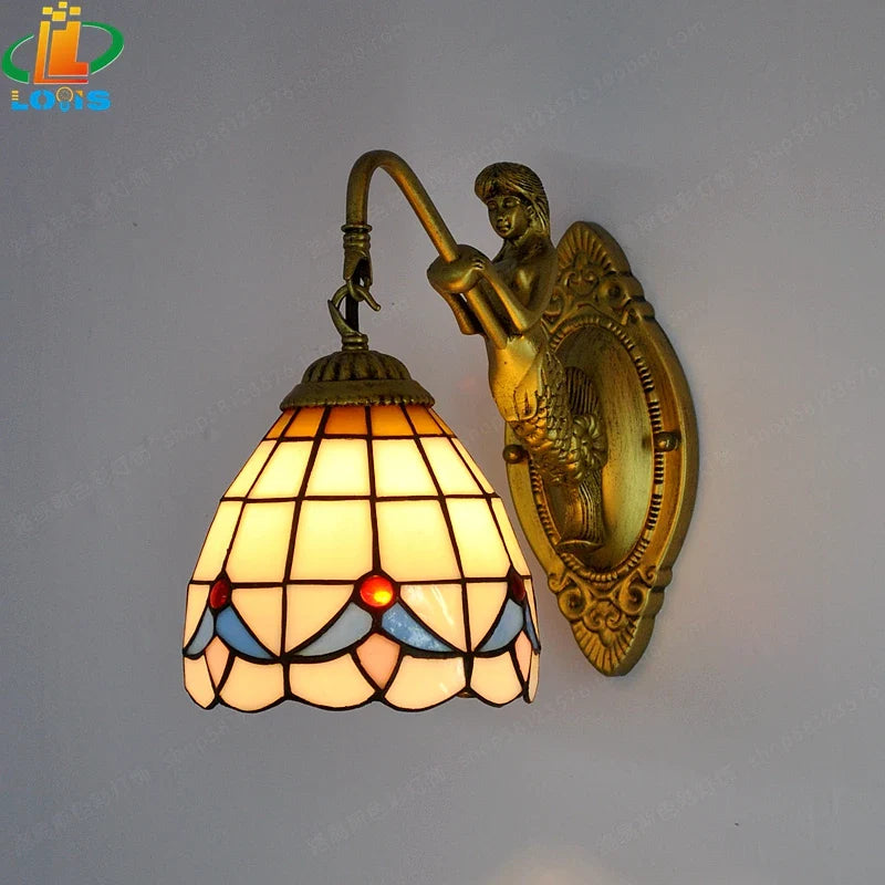 6" Tiffany Style LED Wall Lamp Mermaid Glass Bedroom Living Room Vanity Light