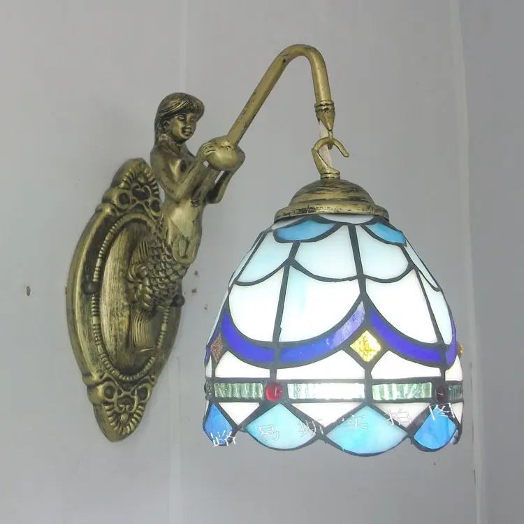 6" Tiffany Style LED Wall Lamp Mermaid Glass Bedroom Living Room Vanity Light