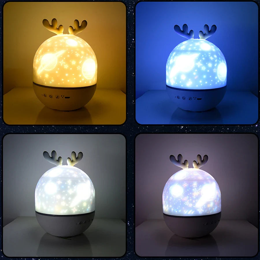 Deer Music Projector Night Light Starry Sky Rotating Lamp Bluetooth Speaker