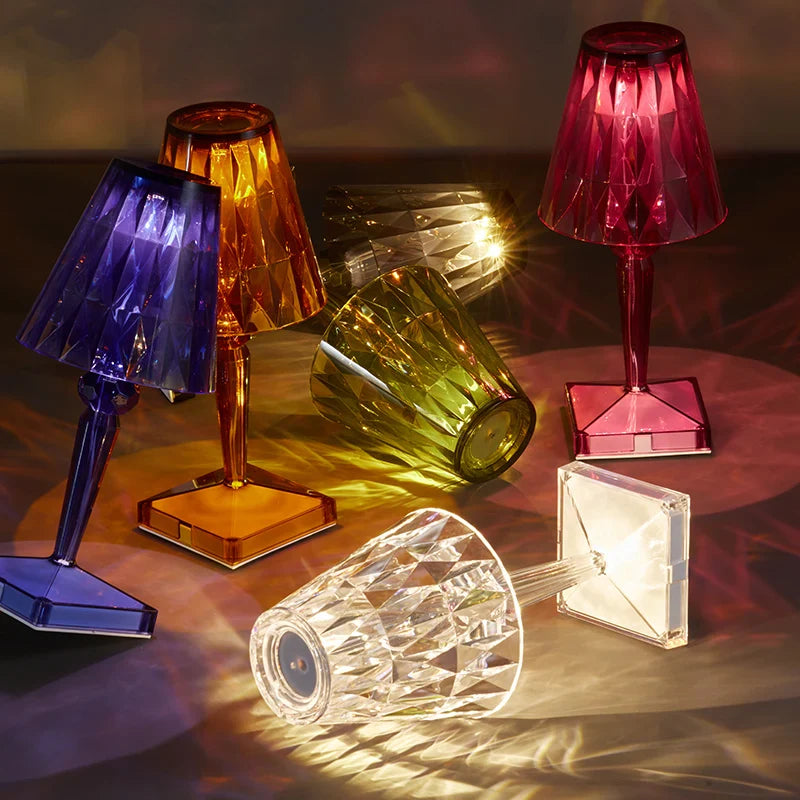 Rechargeable Diamond Table Lamp USB Crystal Bedside Light Acrylic Desk Decor