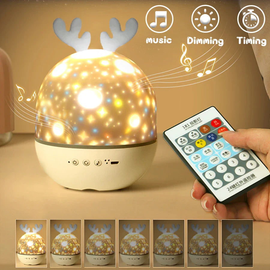 Deer Music Projector Night Light Starry Sky Rotating Lamp Bluetooth Speaker