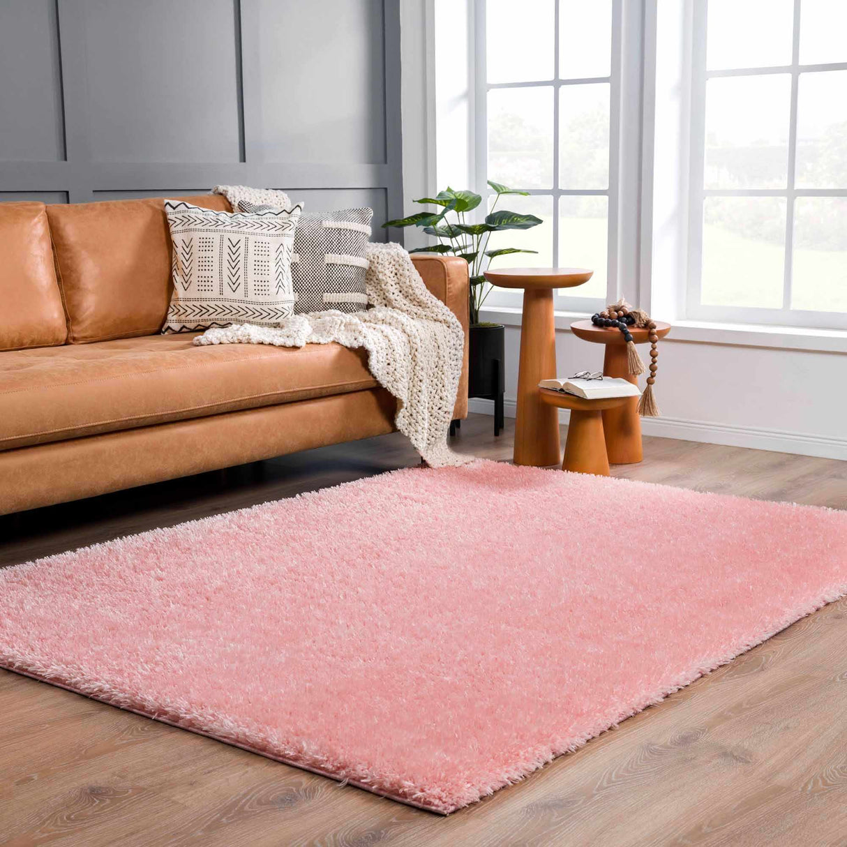 Faina Solid Pink Shag Washable Area Rug - Clearance
