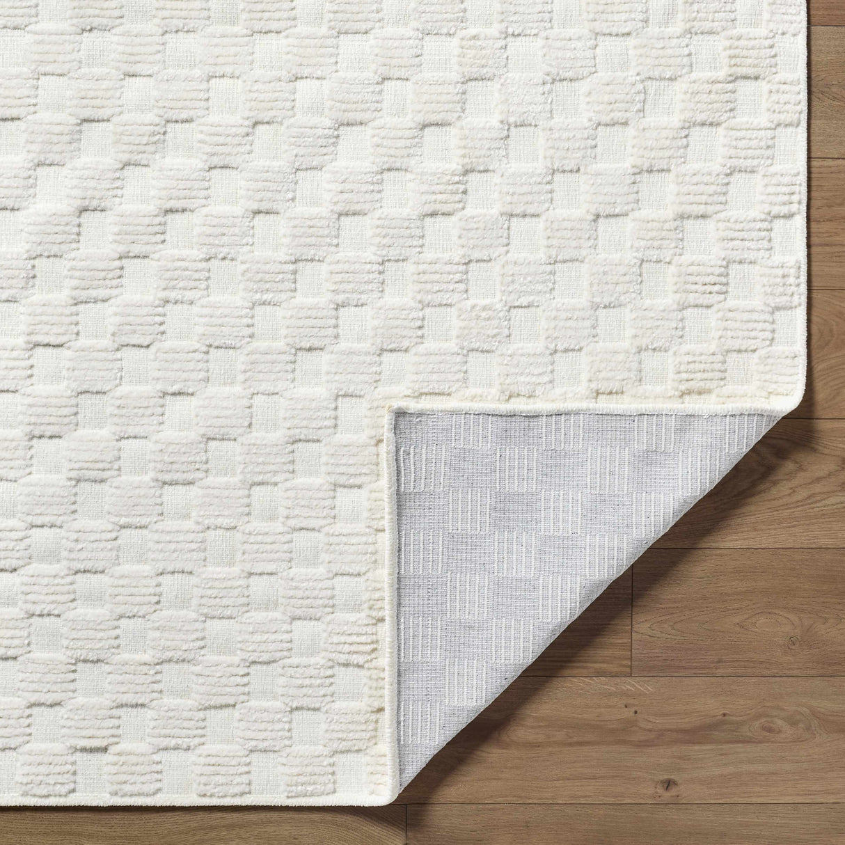 Anthea Off-White 3D Checkered Washable Rug