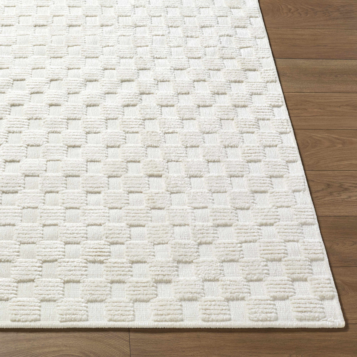 Anthea Off-White 3D Checkered Washable Rug