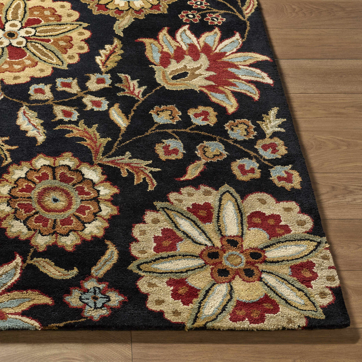 Heaters Black Floral Wool Carpet