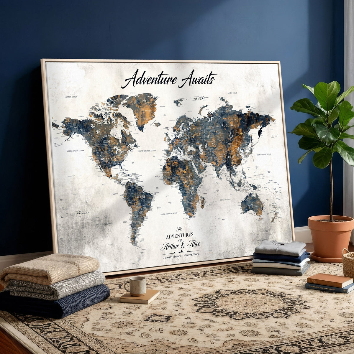 Custom Push Pin World Map Wall Art Canvas Print –