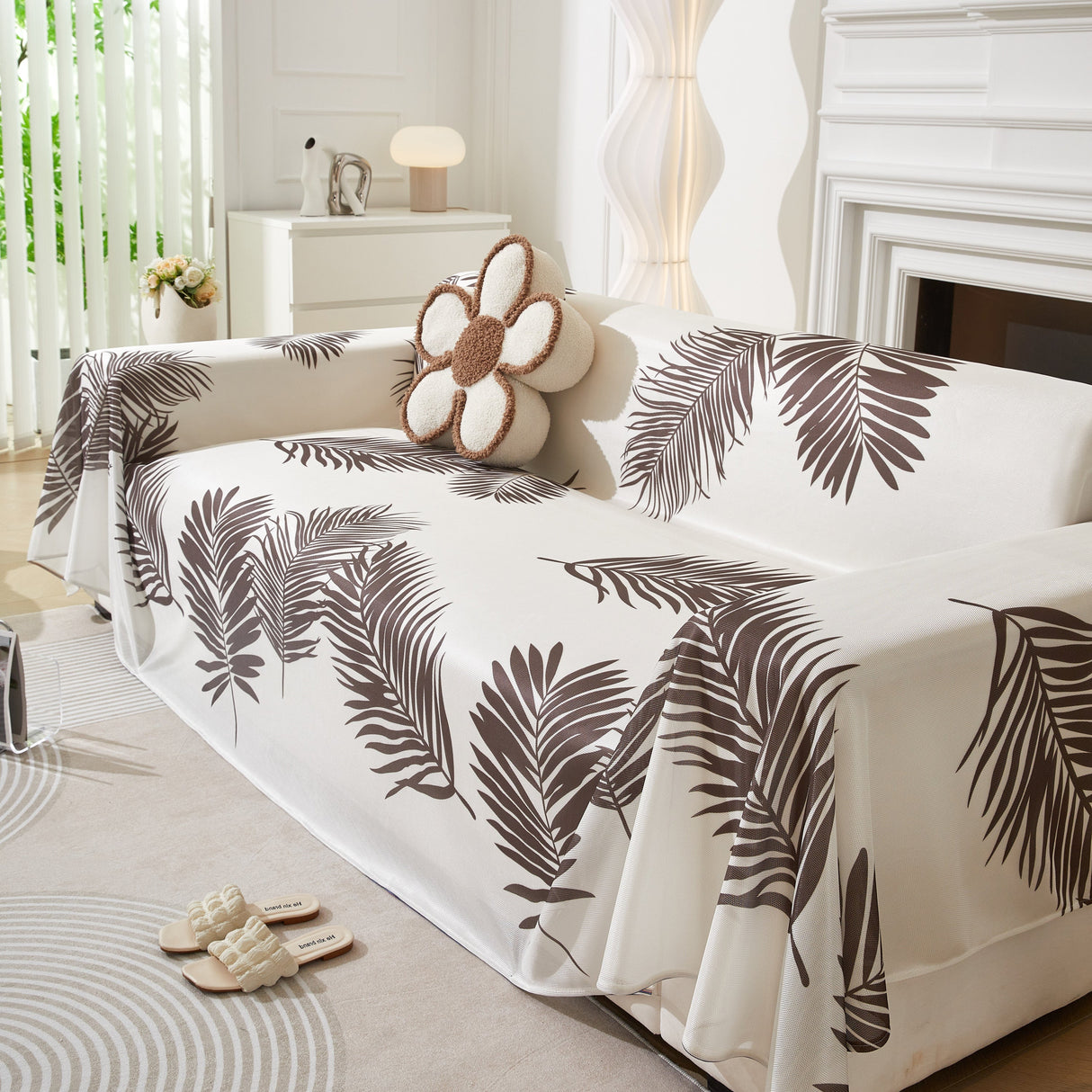 Leaf Printed Slipcover Sofa Covers, Universal Couch Throw Cover, Pets Furniture Protector for Home Decor