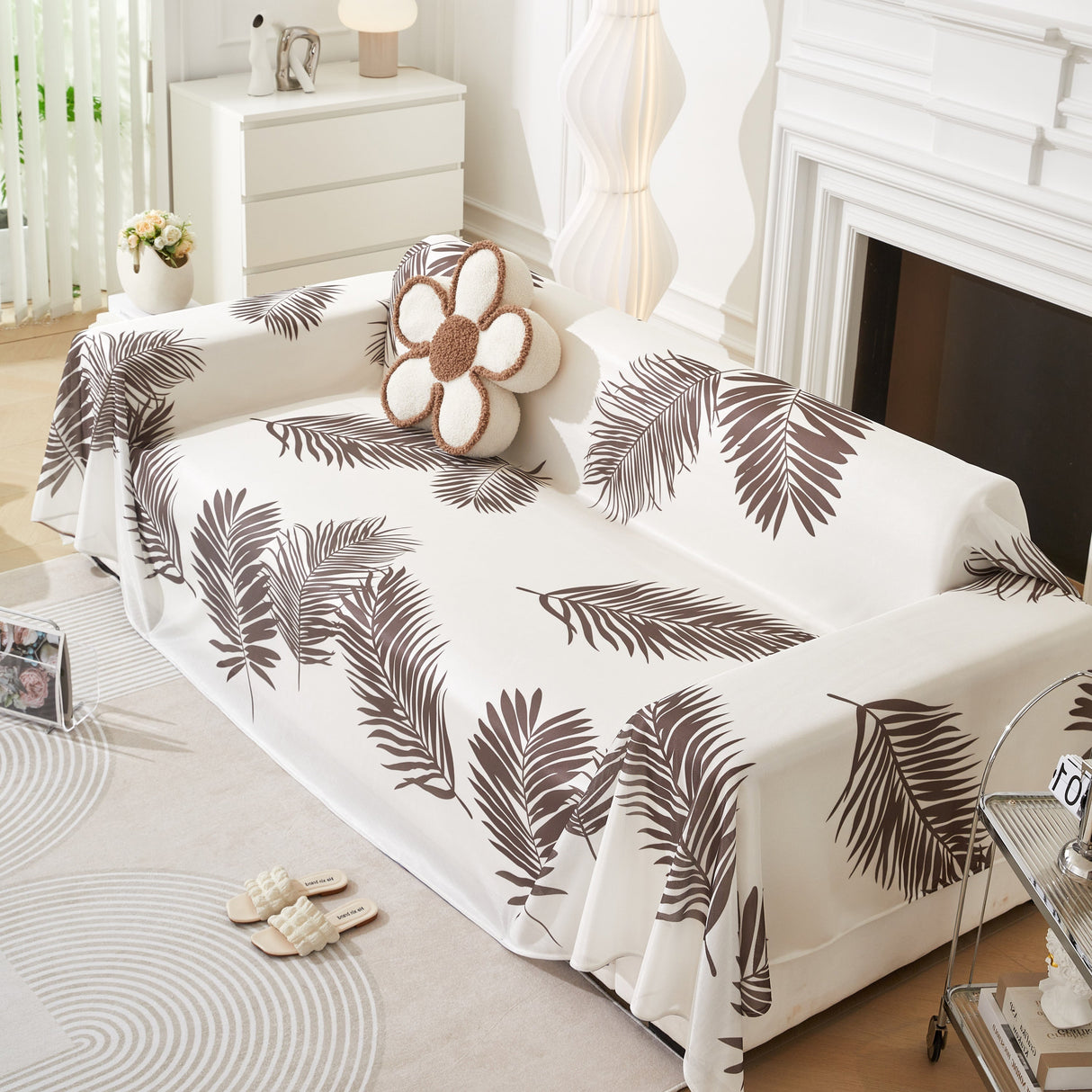 Leaf Printed Slipcover Sofa Covers, Universal Couch Throw Cover, Pets Furniture Protector for Home Decor