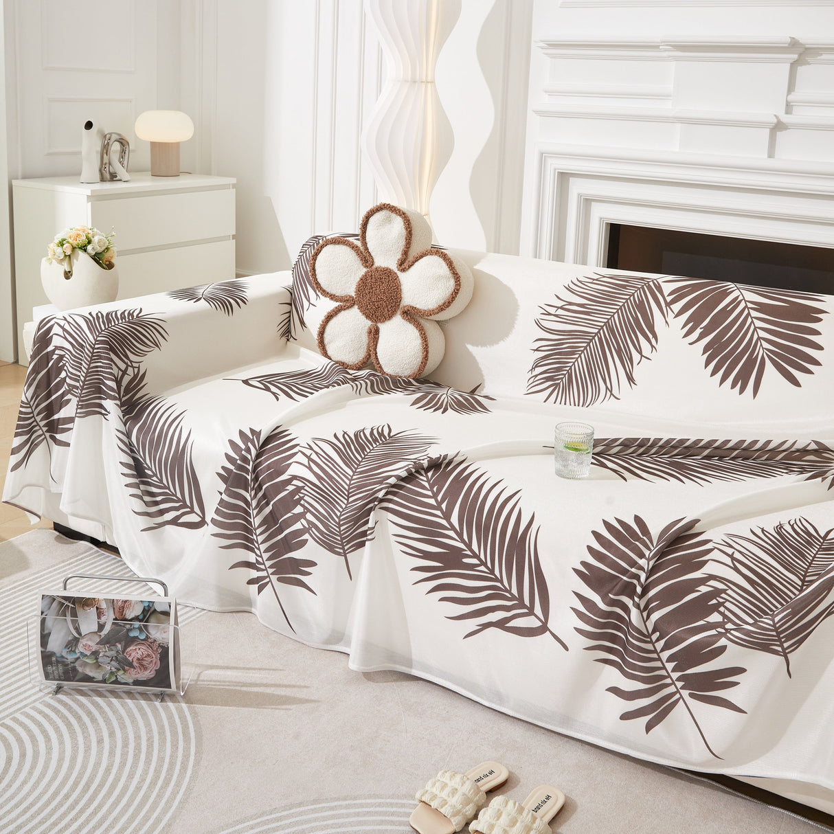Leaf Printed Slipcover Sofa Covers, Universal Couch Throw Cover, Pets Furniture Protector for Home Decor